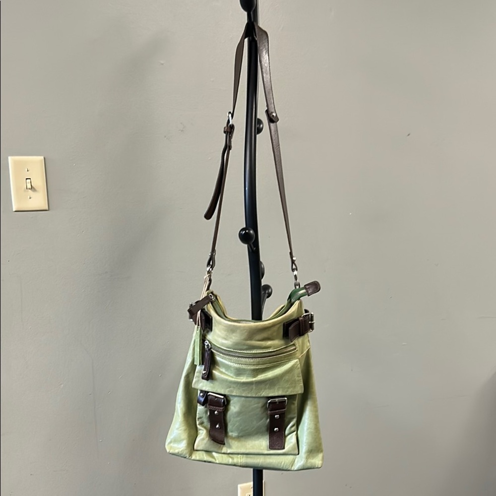 Tano Olive Green Crossbody with Dark Brown Accents